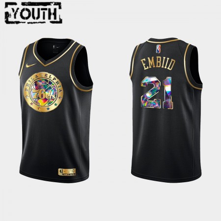 Barn Philadelphia 76ers Tröja Joel Embiid 21 Nike 2021-22 Svart Golden Edition 75th Anniversary Diamond Swingman